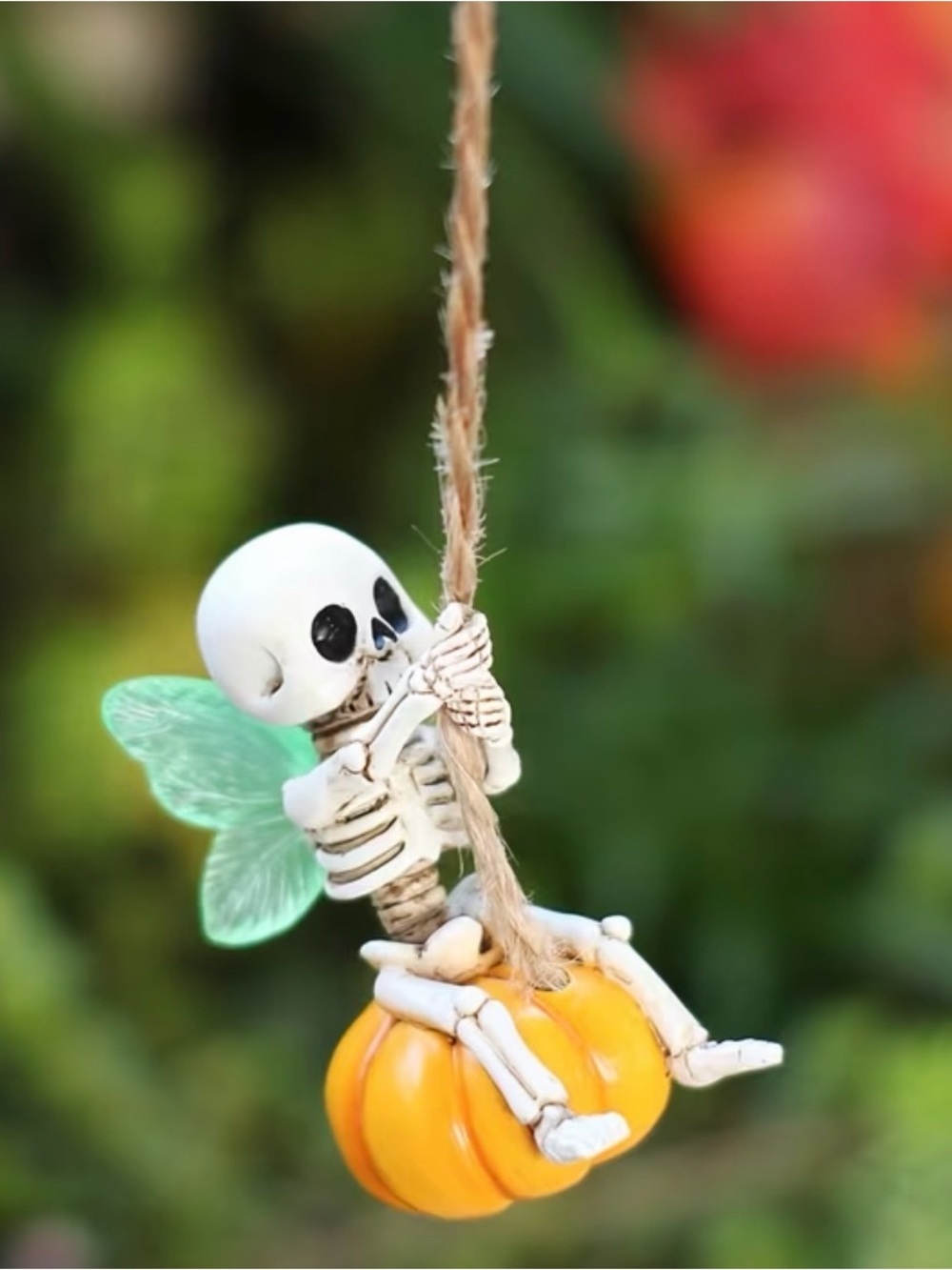 Whimsical Fairy Skeleton Pumpkin Hanging Ornament - Orange